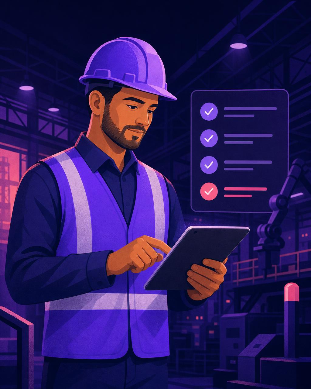 Opérateur industriel suivant son onboarding sur tablette